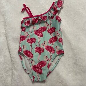 Gymboree Flamingo Pink and White Ruffle Shoulder Strap Swimsuit Size 4 Flaw
